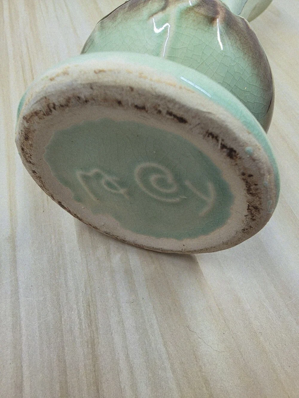 McCoy Pottery Green Brown Rustic Nesting Birds Vase 7in Embossed Vintage Logo